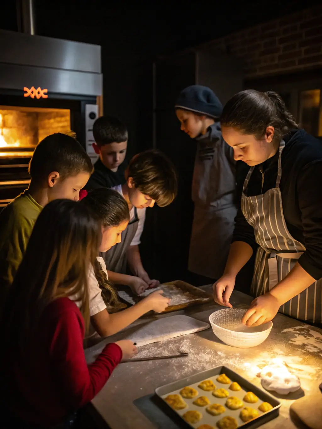 A photo of a baking workshop at Academy of Taste, featuring beautifully decorated cupcakes and pastries, with participants learning piping techniques.