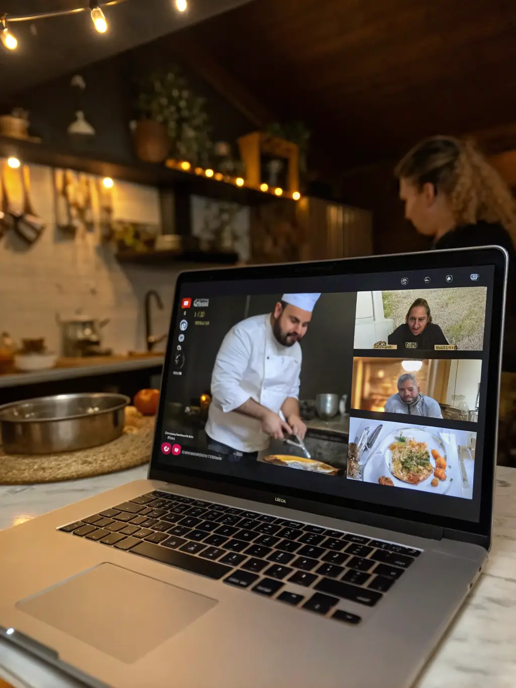 A screenshot of an online cooking course interface with video tutorials and recipe cards, emphasizing the accessibility of Online Courses.